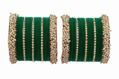 T4 Jewels Stylish Latest Collection Fashion Jewellery Pearl And Stone Glossy Finished Metal Bangles Set - 70NO