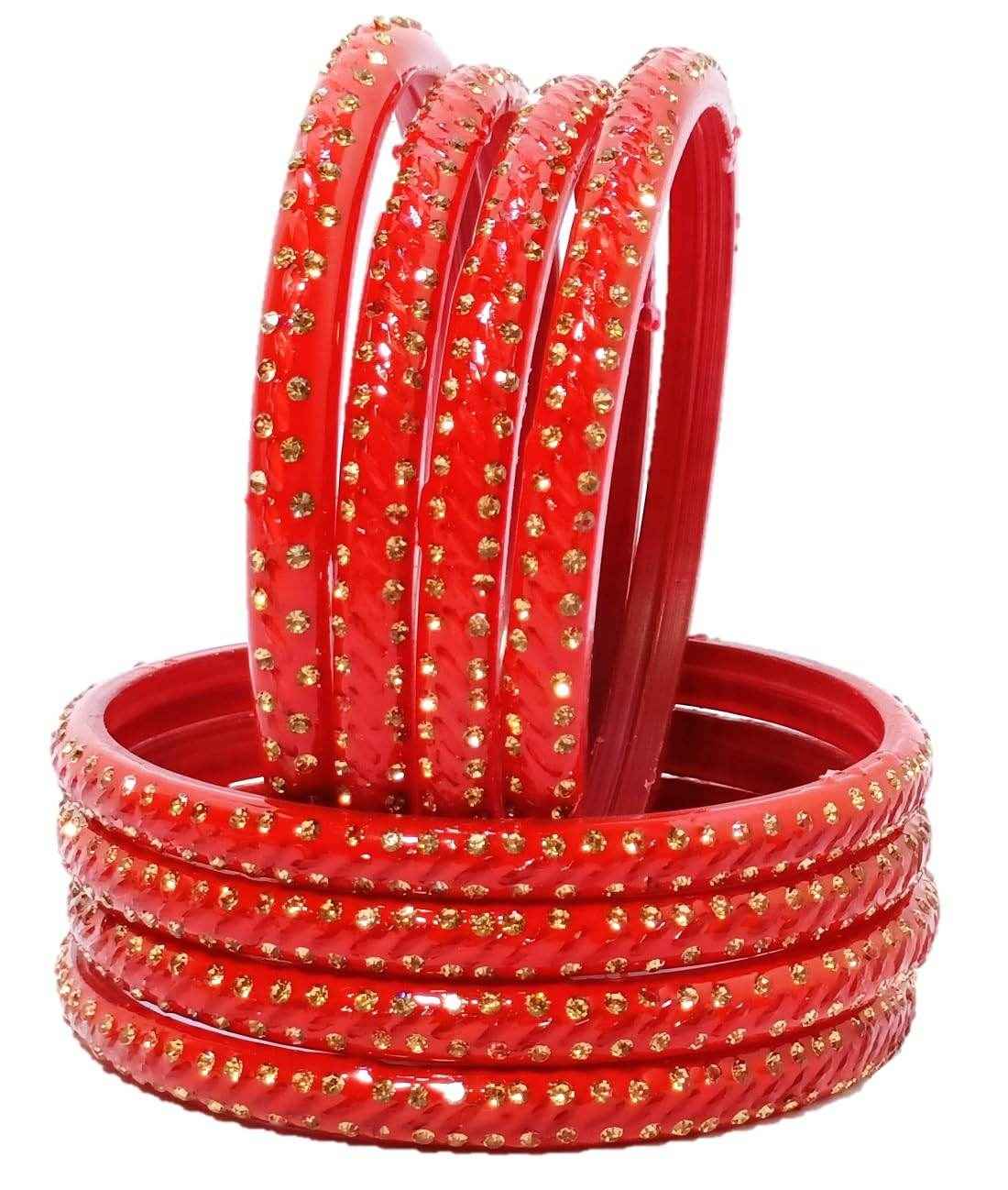 T4 Jewels (2.10 & 2.12 Size Golden Stones Studded Designer Bangle Set - (Set Of 8) - RDKRSHN