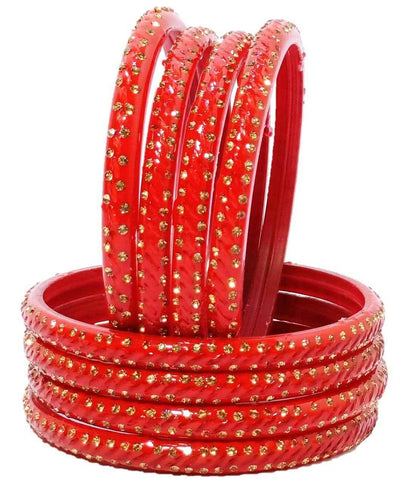 T4 Jewels (2.10 & 2.12 Size Golden Stones Studded Designer Bangle Set - (Set Of 8) - RDKRSHN