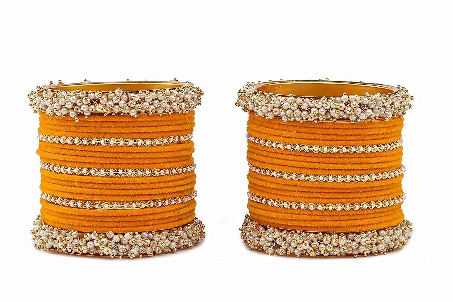 T4 Jewels Stylish Latest Collection Fashion Jewellery Pearl And Stone Glossy Finished Metal Bangles Set - 70NO