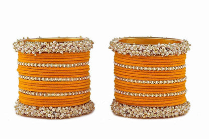 T4 Jewels Stylish Latest Collection Fashion Jewellery Pearl And Stone Glossy Finished Metal Bangles Set - 70NO