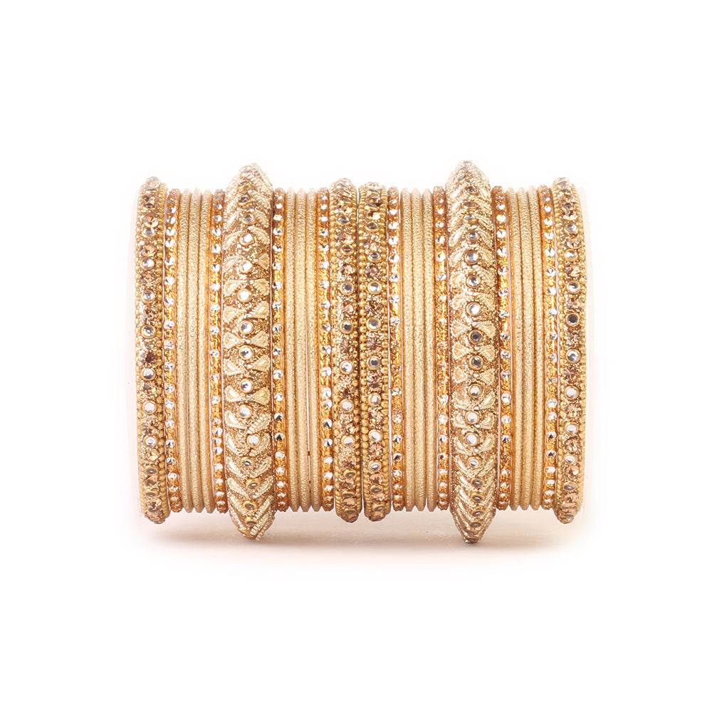 Traditional Colored Kundan Work Bangle Set For Two Hands Golden T4 Jewels