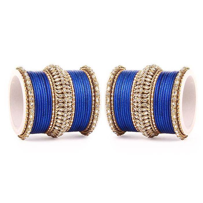 Set of 2 Bridal Kundan Bangle Set Blue T4 Jewels