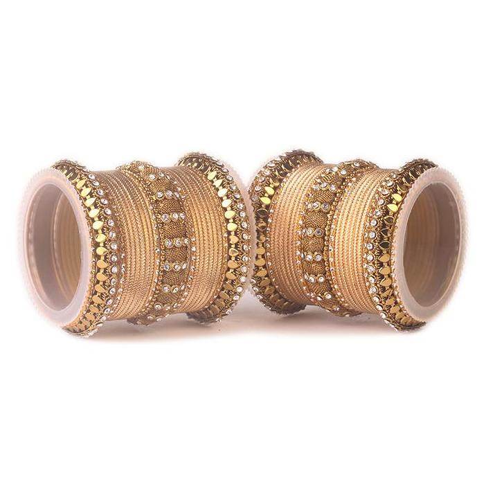Set of 2 Traditional Solid Colored Bangle Set Golden T4 Jewels