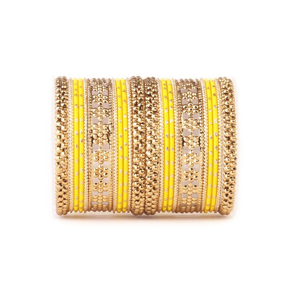 Colored Daily Wear Bangle Set With Flower Jaali Work Yellow T4 Jewels