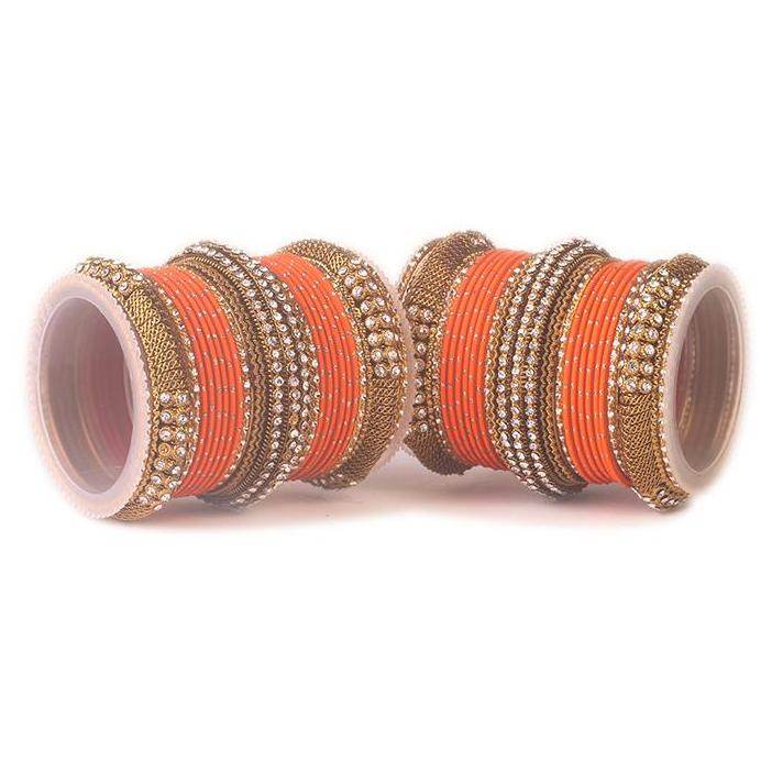 Set of 2 Bridal Jaali Work Bangle Set Orange T4 Jewels