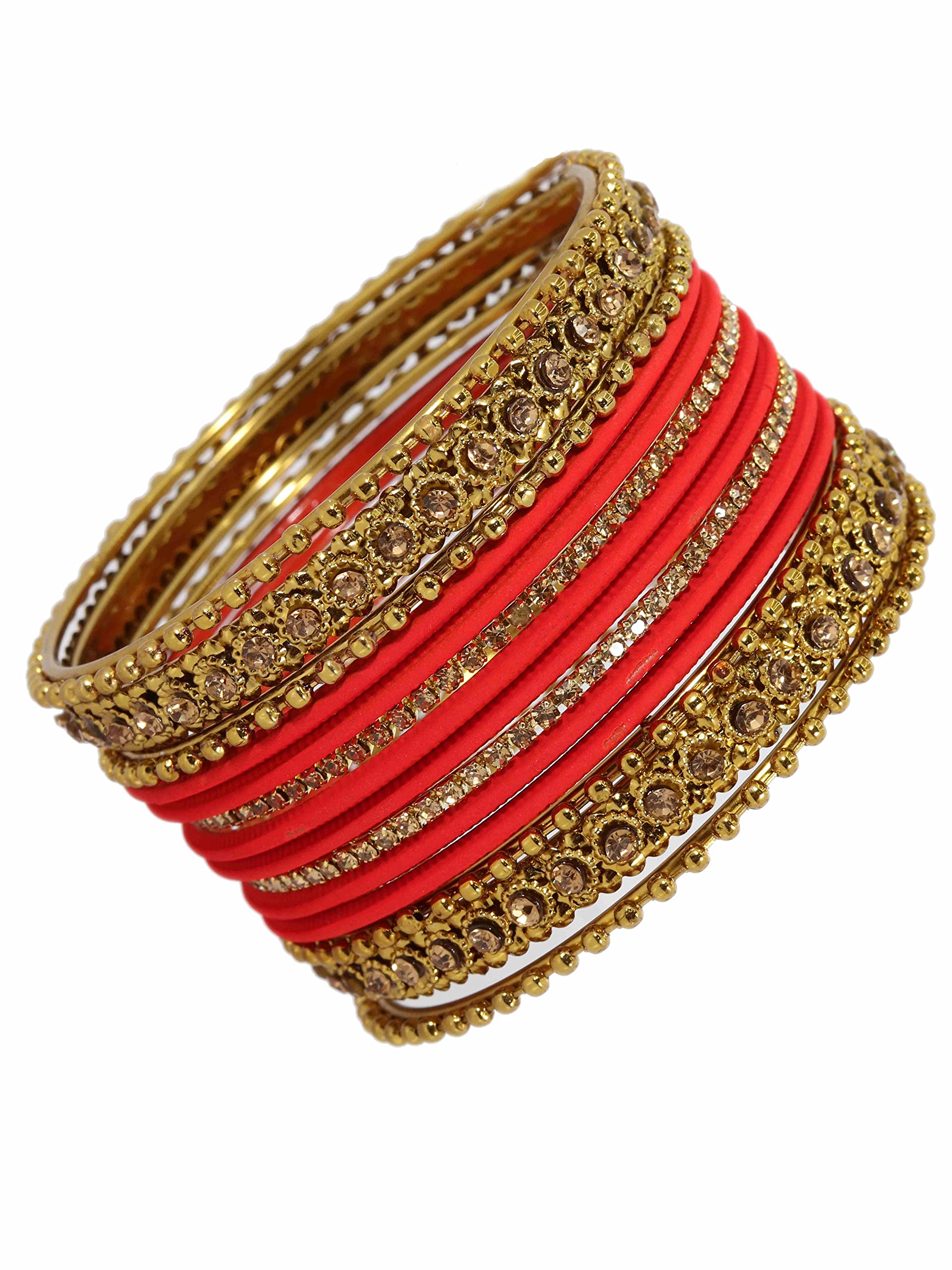 T4 Jewels Metal With Zircon Gemstone Studded Glossy Finished Traditional Bangle set T4 Jewels