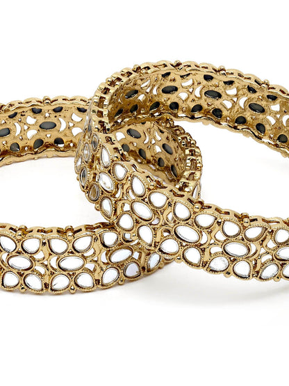 T4 Jewels Set of 2 Antique Gold Plated Kundan and Mirror Work Bangles for Women T4 Jewels