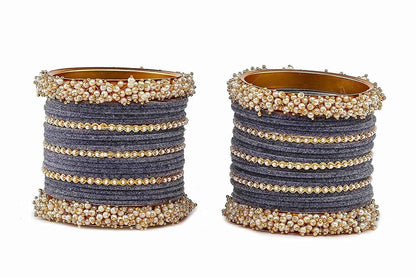 T4 Jewels Stylish Latest Collection Fashion Jewellery Pearl And Stone Glossy Finished Metal Bangles Set - 70NO