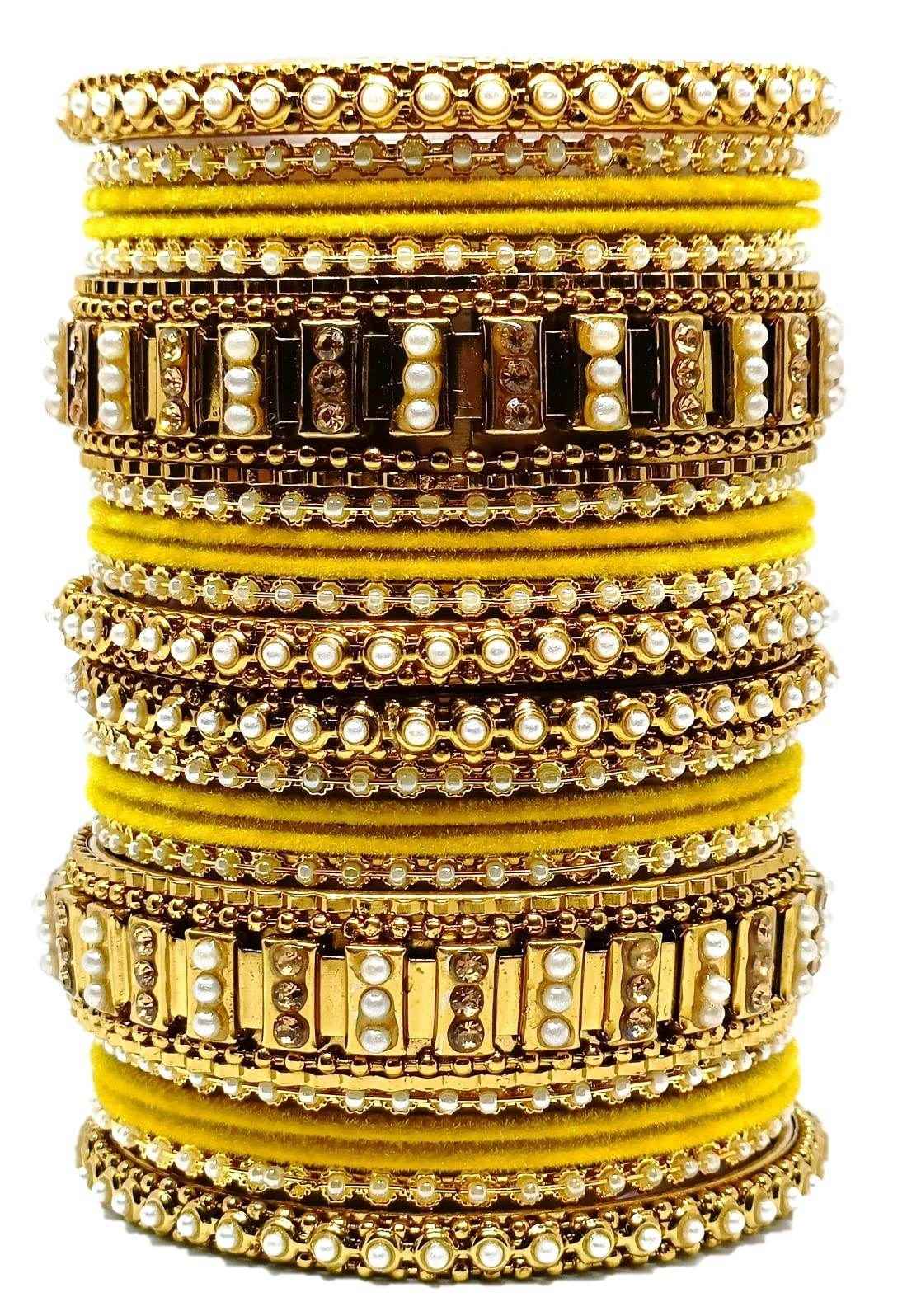 T4 Jewels Gold Plated Beautiful Metal Moti Bangles Set (Bridal Chura)- 51NO
