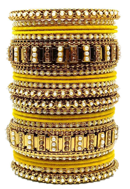 T4 Jewels Gold Plated Beautiful Metal Moti Bangles Set (Bridal Chura)- 51NO