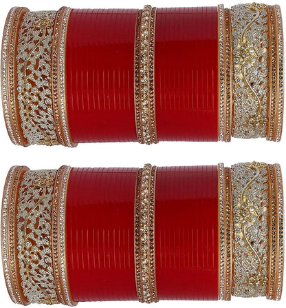 T4 Jewels RED GOLDEN BRIDAL CHUDA WITH AD DESIGNER KADAS GIVING AN ELEGANT LOOK T4 Jewels