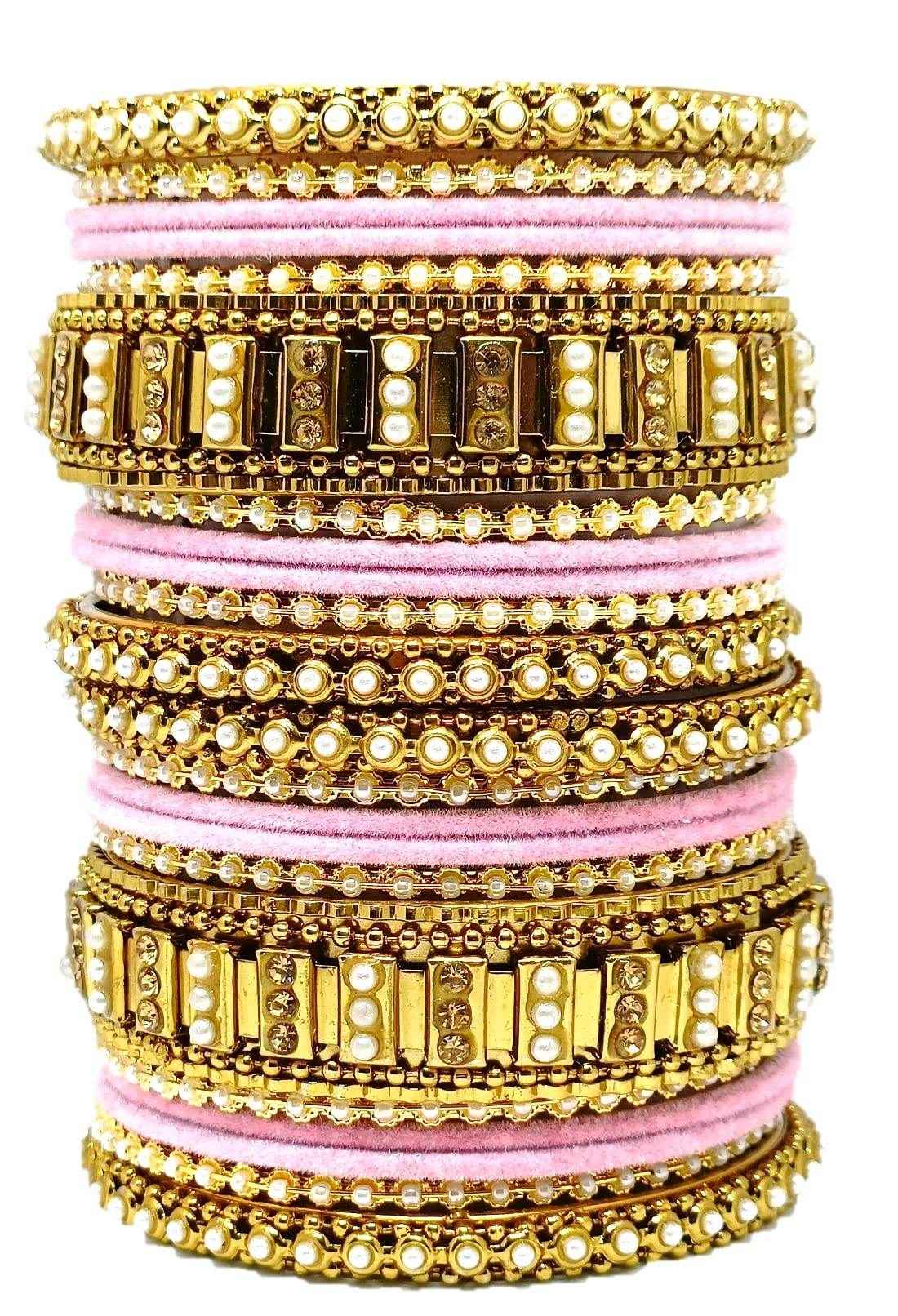 T4 Jewels Gold Plated Beautiful Metal Moti Bangles Set (Bridal Chura)- 51NO