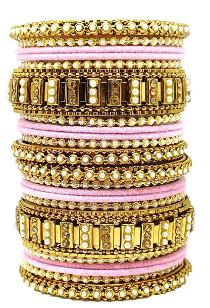 T4 Jewels Gold Plated Beautiful Metal Moti Bangles Set (Bridal Chura)- 51NO