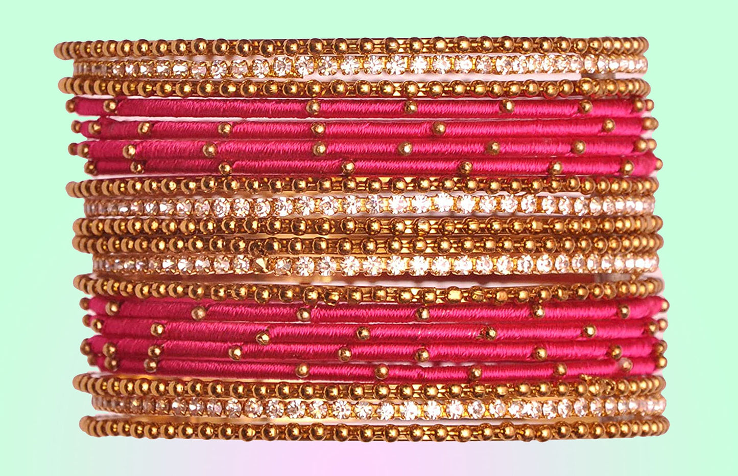 T4 Jewels Non-Precious Metal with Base Metal and Zircon Gemstone Studded Ball Chain Linked Glossy Finished Silk thread Bangle set T4 Jewels