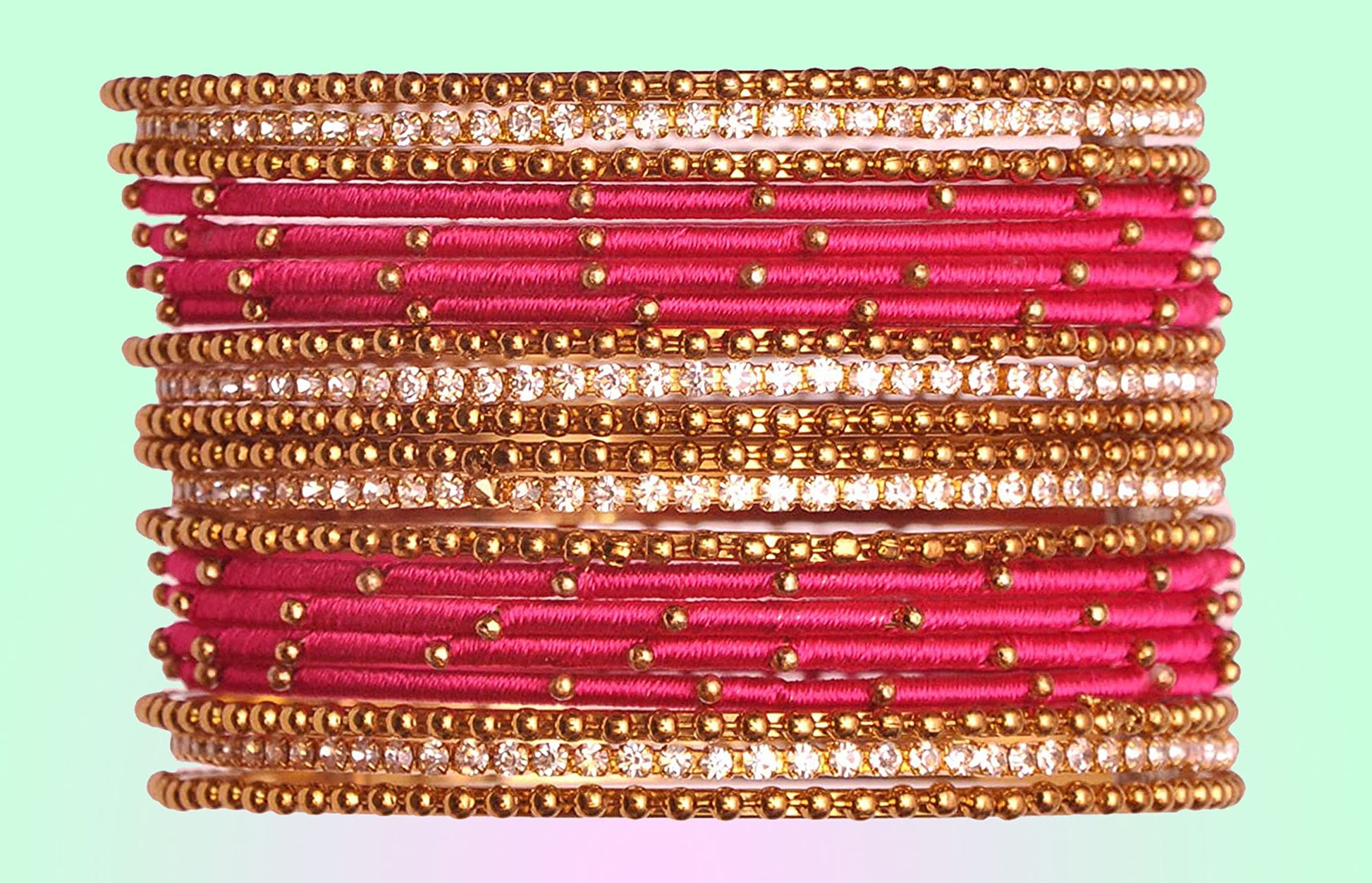 T4 Jewels Non-Precious Metal with Base Metal and Zircon Gemstone Studded Ball Chain Linked Glossy Finished Silk thread Bangle set T4 Jewels