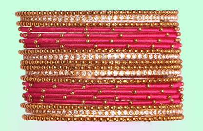 T4 Jewels Non-Precious Metal with Base Metal and Zircon Gemstone Studded Ball Chain Linked Glossy Finished Silk thread Bangle set T4 Jewels