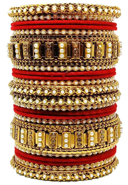 T4 Jewels Gold Plated Beautiful Metal Moti Bangles Set (Bridal Chura)- 51NO