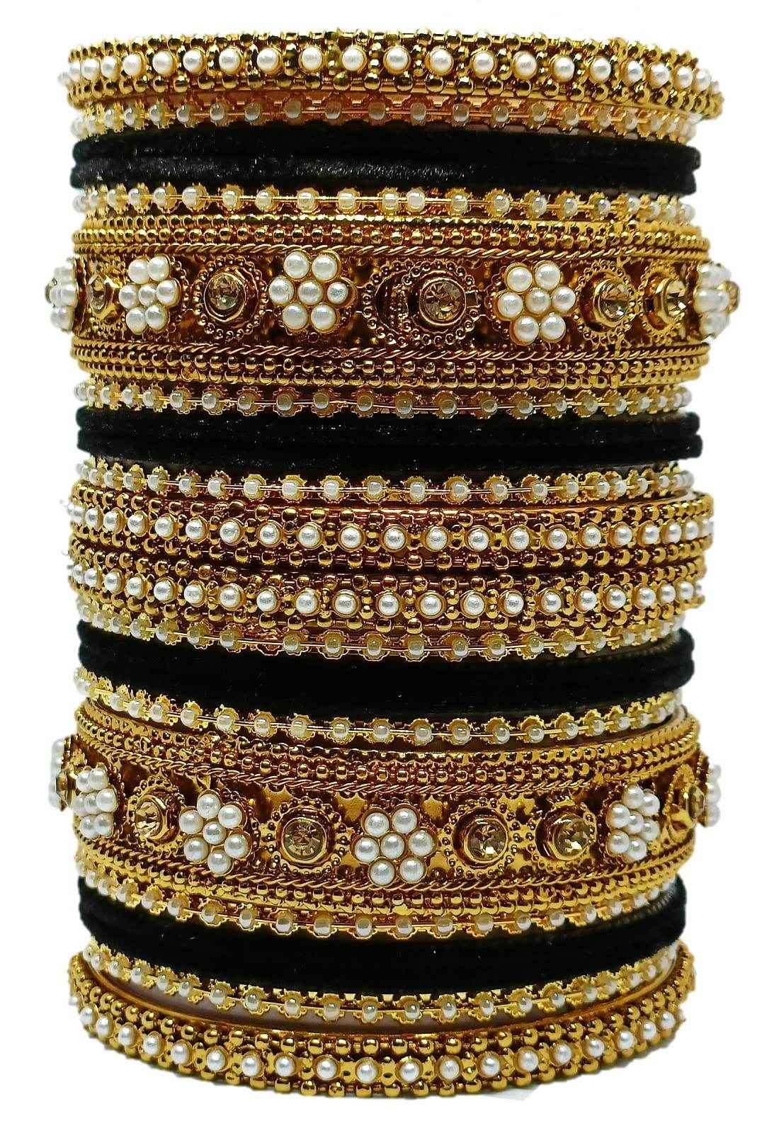 T4 Jewels Gold-Plated Flower Designer Metal Bangles Set (Bridal Chuda) - 52NO