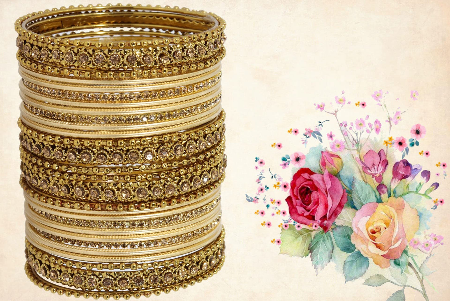T4 Jewels Metal With Zircon Gemstone Studded Glossy Finished Traditional Bangle set T4 Jewels