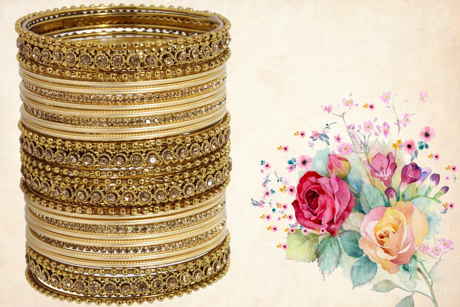 T4 Jewels Metal With Zircon Gemstone Studded Glossy Finished Traditional Bangle set T4 Jewels