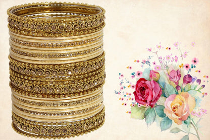 T4 Jewels Metal With Zircon Gemstone Studded Glossy Finished Traditional Bangle set T4 Jewels