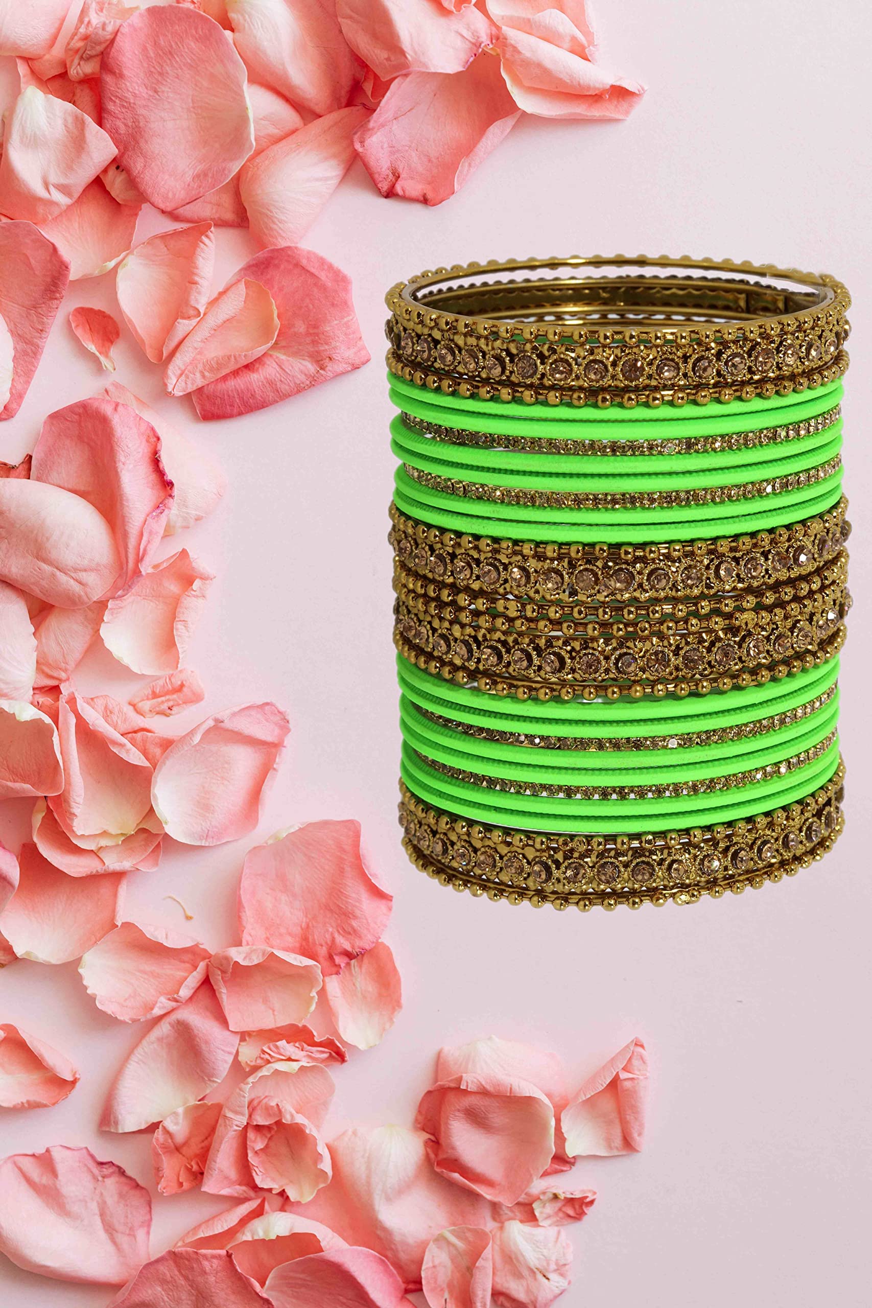 T4 Jewels Metal With Zircon Gemstone Studded Glossy Finished Traditional Bangle set T4 Jewels