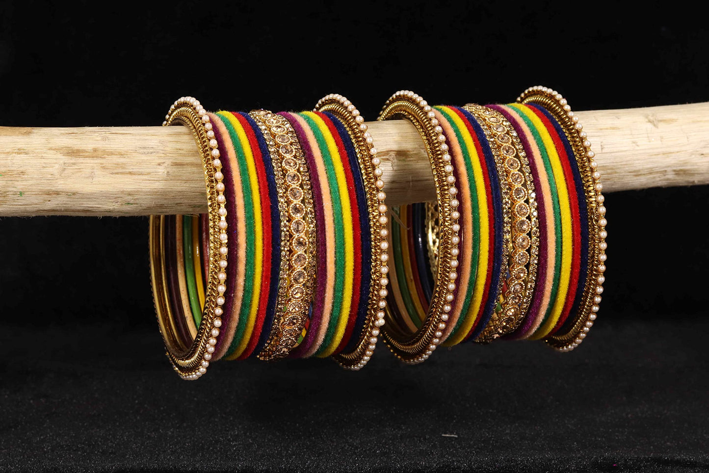 T4 Jewels Metal Velvet Bangles Studded Zircon Diamond Stone & Pearls | Stylish Women's Bangles | Metal bangles | Gold Plated Bangles T4 Jewels