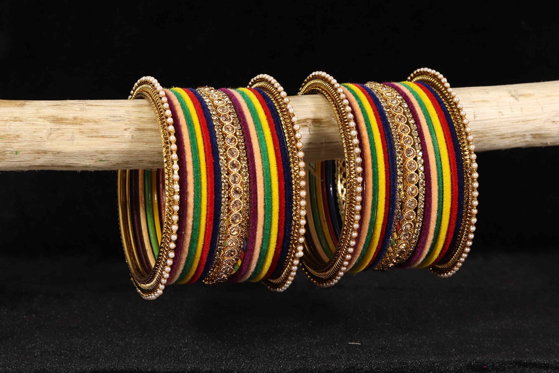 T4 Jewels Metal Velvet Bangles Studded Zircon Diamond Stone & Pearls | Stylish Women's Bangles | Metal bangles | Gold Plated Bangles T4 Jewels
