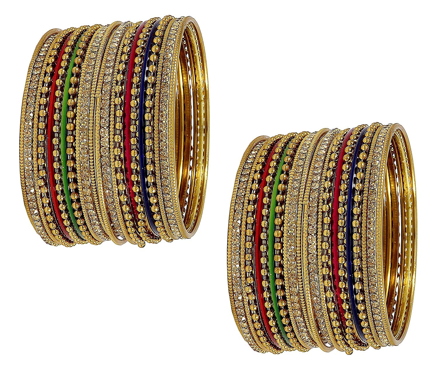 T4 Jewels Non-Precious Metal with Base Metal Zircon Gemstone Studded Glossy Finished Ballchain Linked Gold Plated Cutting Pattern Bangle set for Women and Girls Multi-colour T4 Jewels