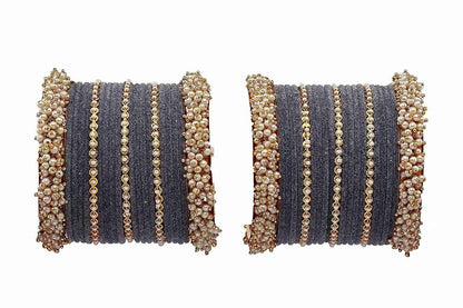 T4 Jewels Stylish Latest Collection Fashion Jewellery Pearl And Stone Glossy Finished Metal Bangles Set - 70NO