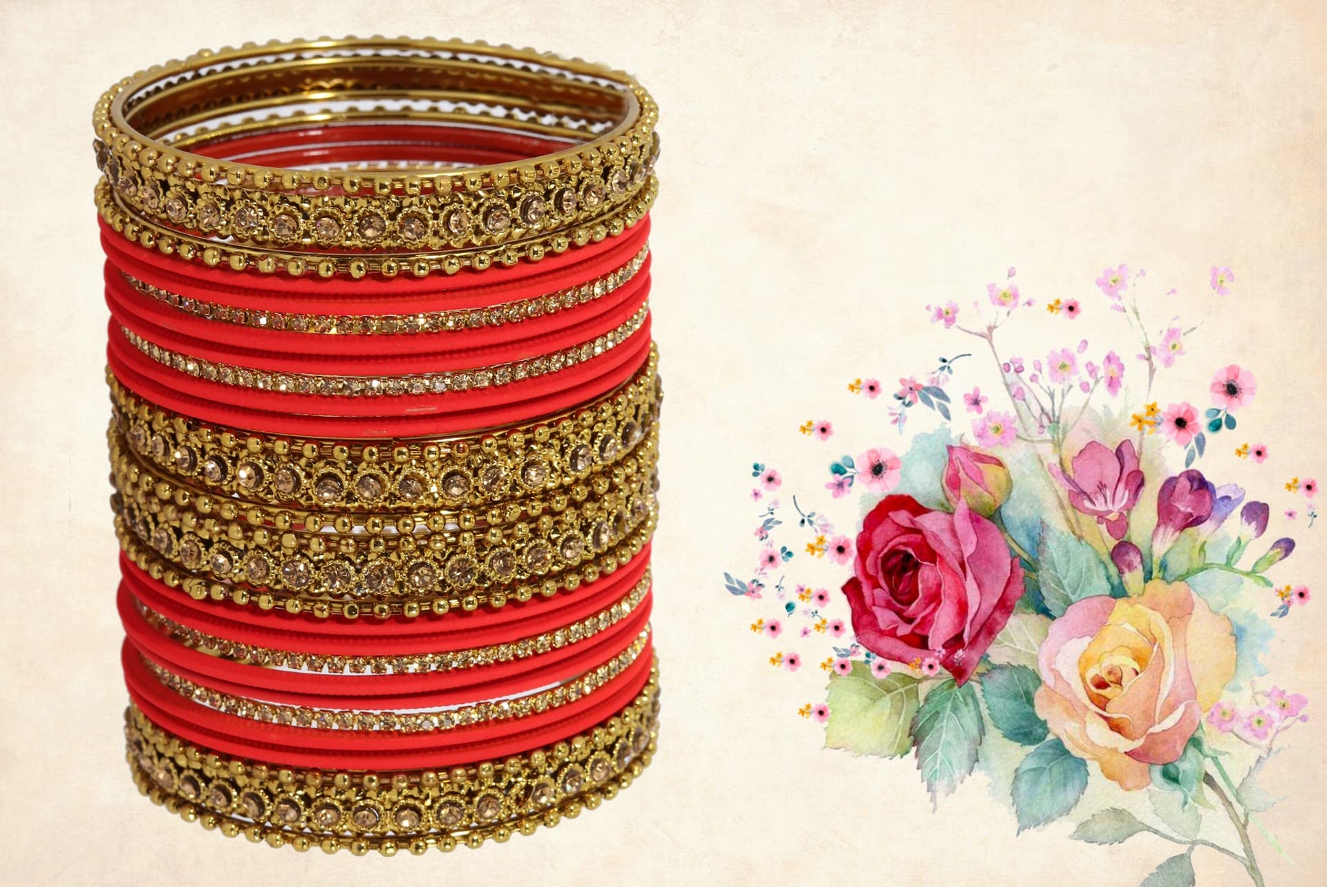 T4 Jewels Metal With Zircon Gemstone Studded Glossy Finished Traditional Bangle set T4 Jewels