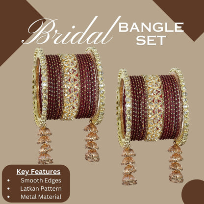 T4 Jewels Metal Bangles Latkan Chuda Set with American Diamond, Zircon Stone & Polka Dots | Dulhan Chuda Set Wedding | Punjabi Chuda | Chooda Bangles- Set of 38 T4 Jewels