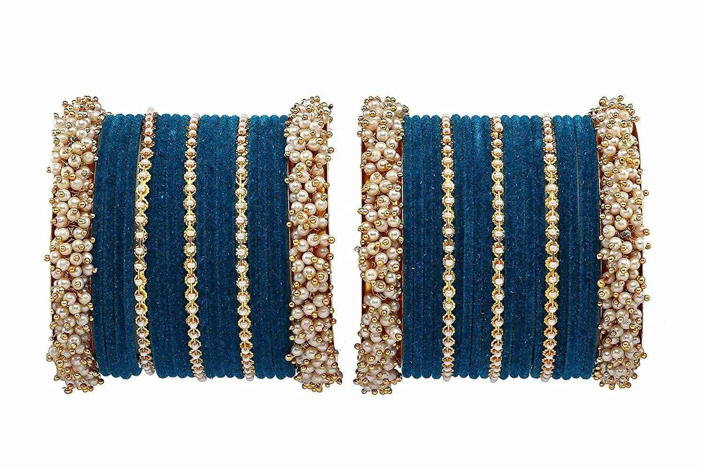 T4 Jewels Stylish Latest Collection Fashion Jewellery Pearl And Stone Glossy Finished Metal Bangles Set - 70NO