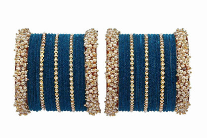T4 Jewels Stylish Latest Collection Fashion Jewellery Pearl And Stone Glossy Finished Metal Bangles Set - 70NO