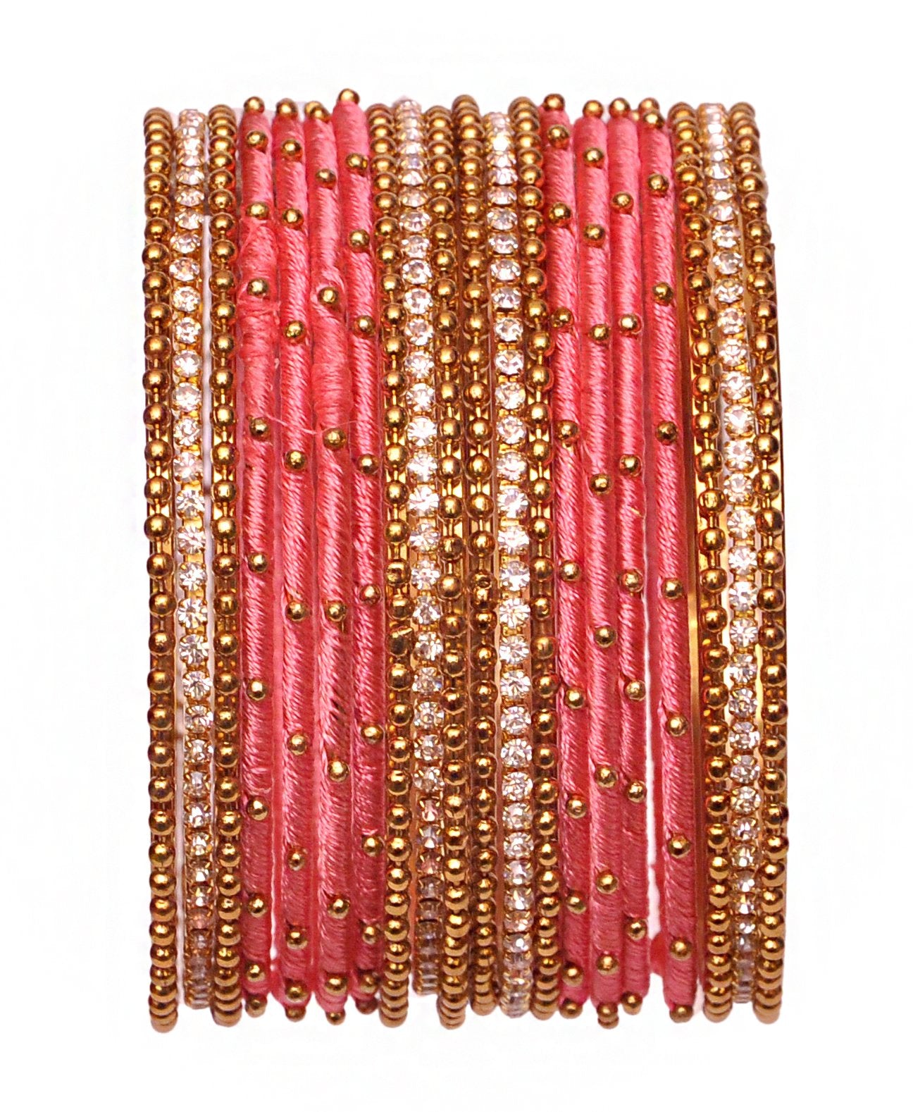 T4 Jewels Non-Precious Metal with Base Metal and Zircon Gemstone Studded Ball Chain Linked Glossy Finished Silk thread Bangle set Watermelon T4 Jewels