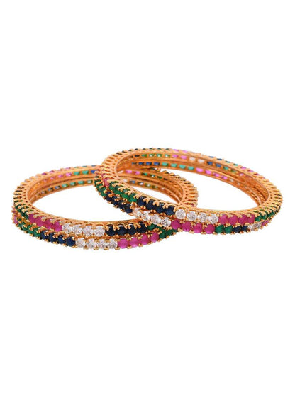 Emerald Sapphire Ruby Diamond Designer Set of 4 Gold Bangles (AD-008) T4 Jewels