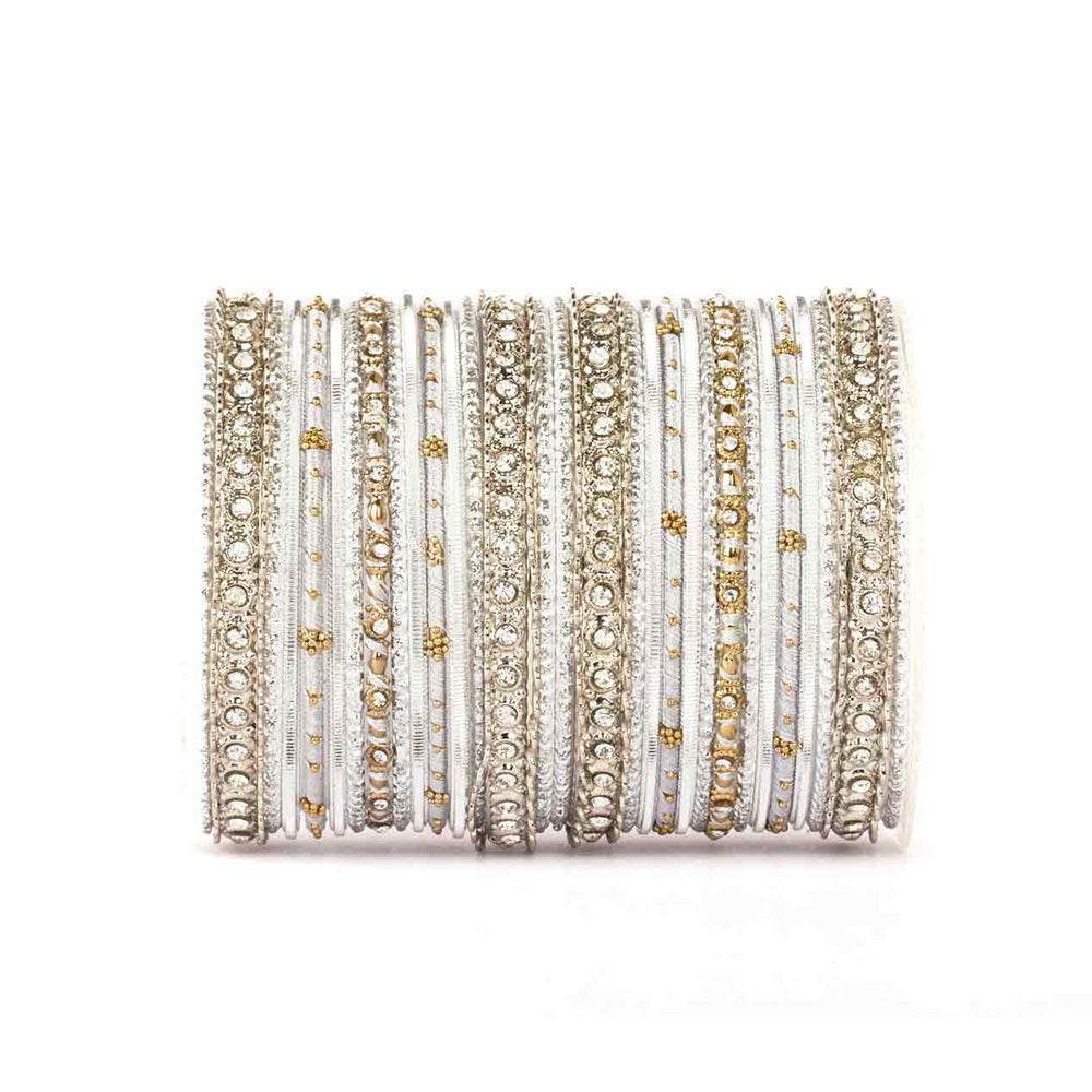 Elegant Colored Thread Bangle Set All Silver T4 Jewels