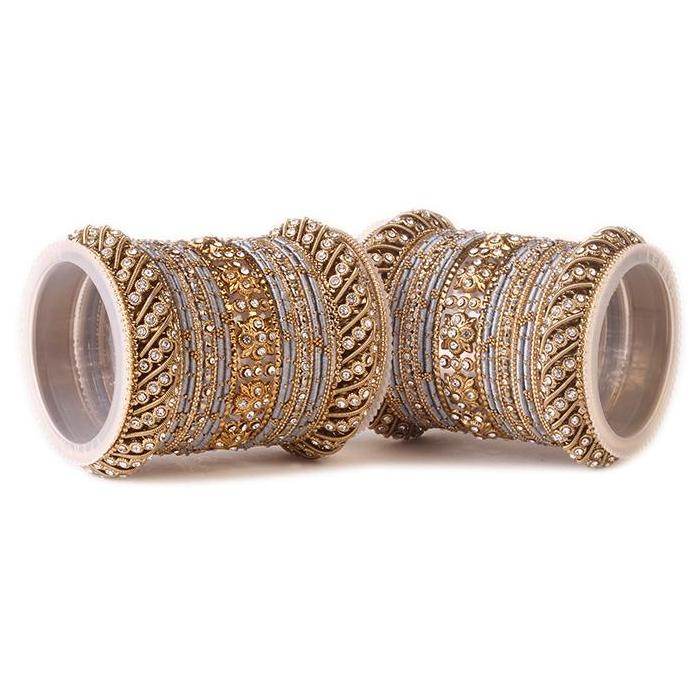 Set of 2 Traditional Colored Silk Thread Bangle Set Grey T4 Jewels