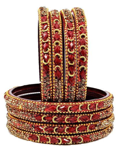 T4 Jewels (Large Size) Red, Green MultiColor Glass Kada Bangles (Pack Of 8)-NLKNTH