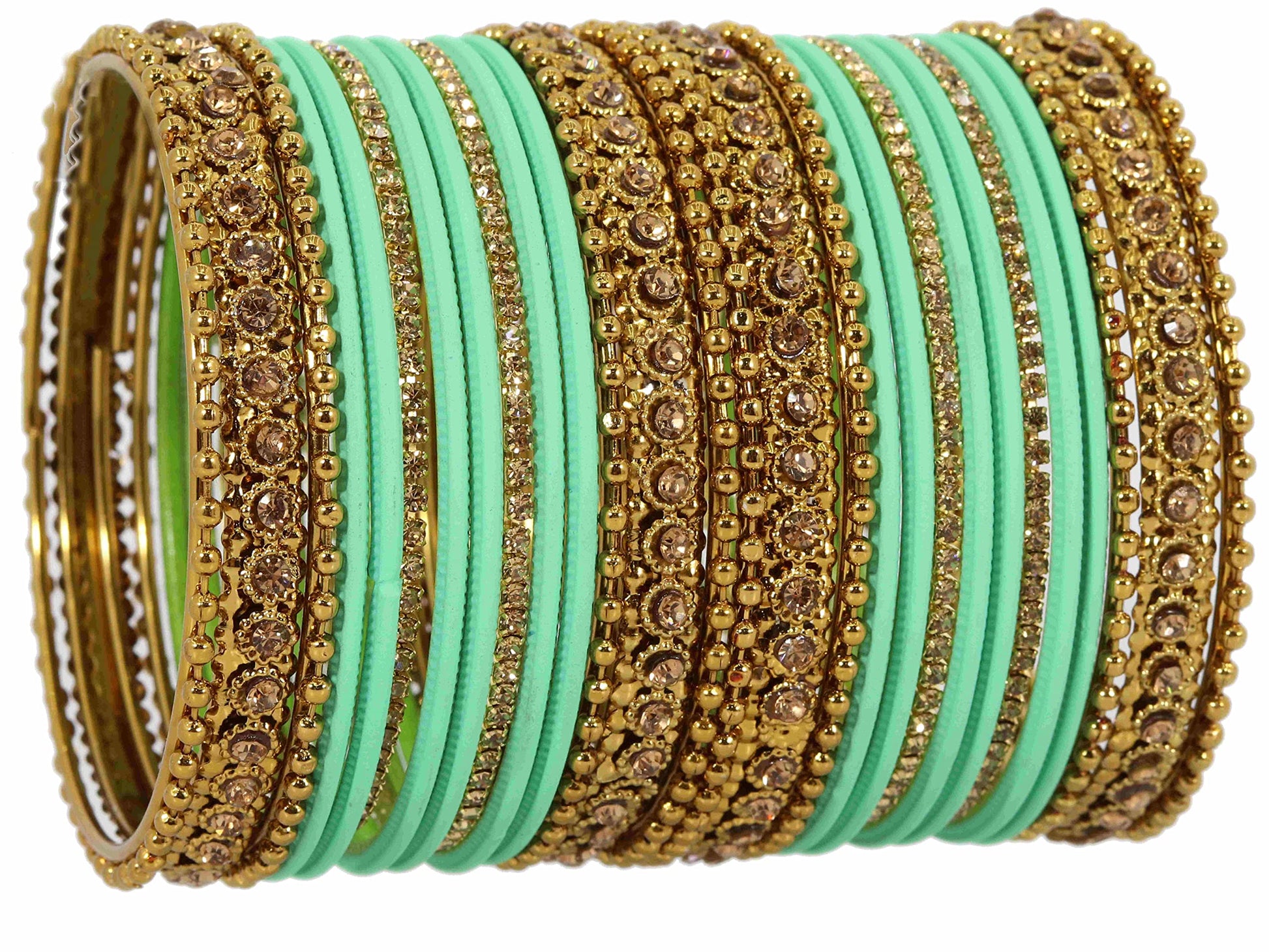 T4 Jewels Metal With Zircon Gemstone Studded Glossy Finished Traditional Bangle set Pista Green T4 Jewels