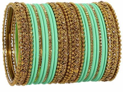 T4 Jewels Metal With Zircon Gemstone Studded Glossy Finished Traditional Bangle set Pista Green T4 Jewels
