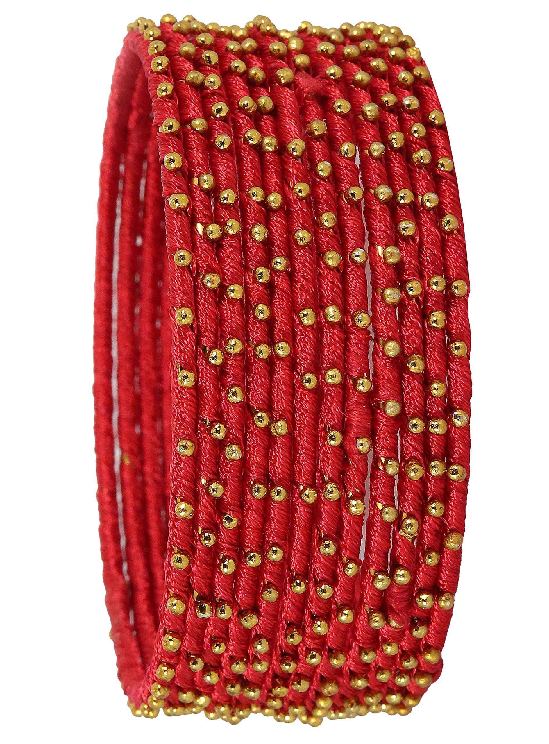T4 Jewels Non-Precious Metal with Silk thread and Linked with Ball stone Glossy Finished Bangle Set For Women and Girls T4 Jewels
