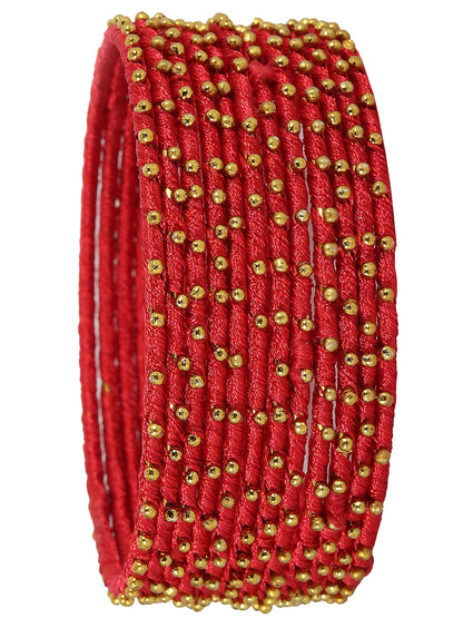T4 Jewels Non-Precious Metal with Silk thread and Linked with Ball stone Glossy Finished Bangle Set For Women and Girls T4 Jewels