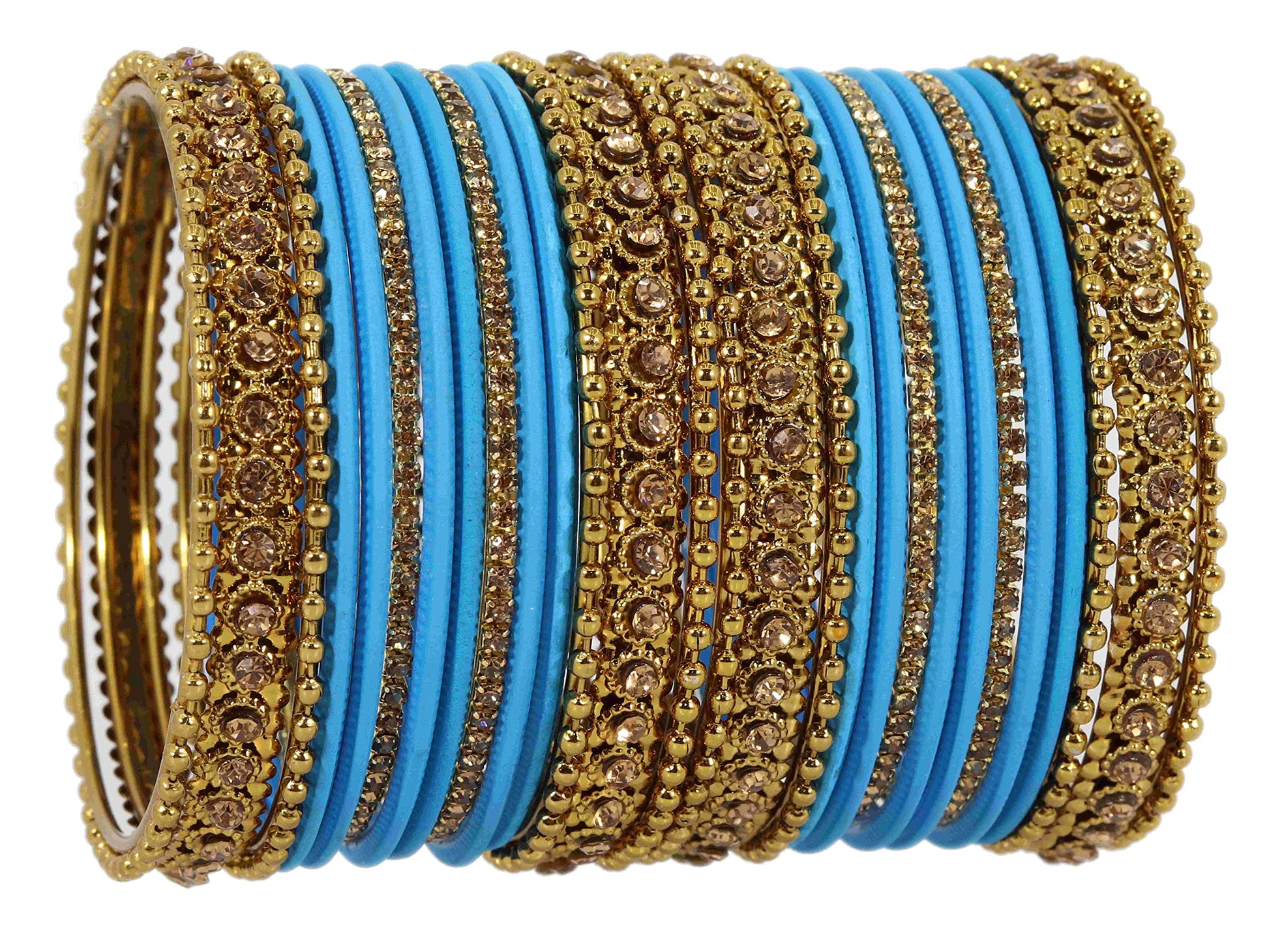 T4 Jewels Metal With Zircon Gemstone Studded Glossy Finished Traditional Bangle set Blue T4 Jewels