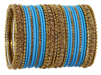 T4 Jewels Metal With Zircon Gemstone Studded Glossy Finished Traditional Bangle set Blue T4 Jewels