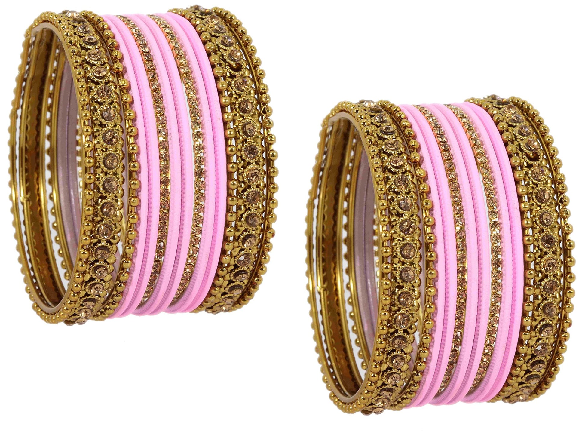 T4 Jewels Metal With Zircon Gemstone Studded Glossy Finished Traditional Bangle set Pink 2-4 T4 Jewels