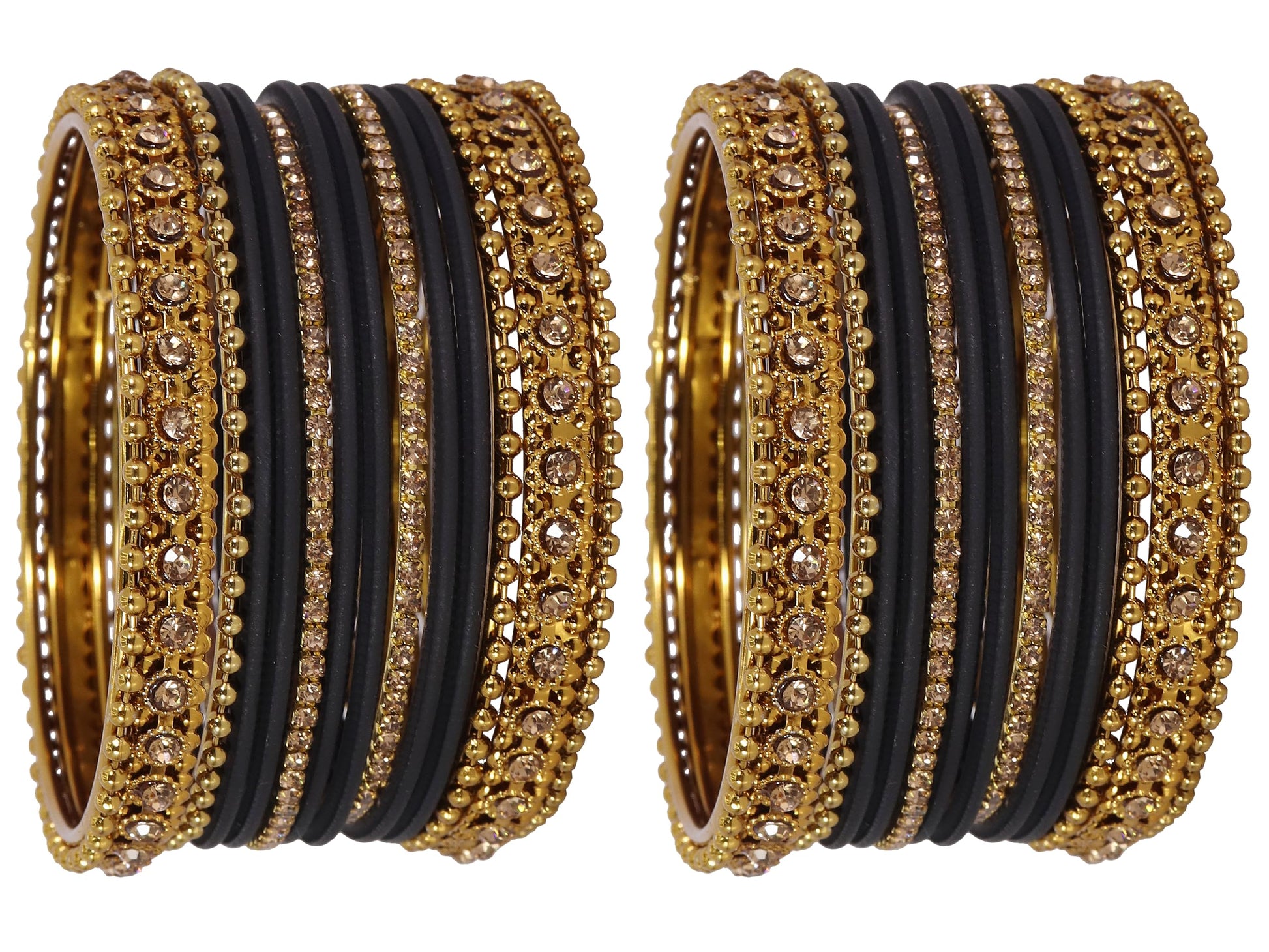 T4 Jewels Metal With Zircon Gemstone Studded Glossy Finished Traditional Bangle set Black T4 Jewels