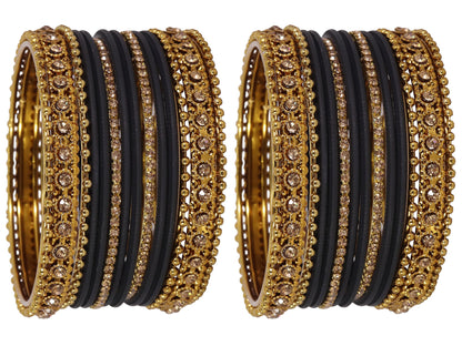 T4 Jewels Metal With Zircon Gemstone Studded Glossy Finished Traditional Bangle set Black T4 Jewels