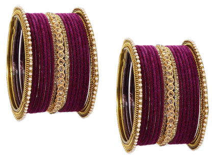 T4 Jewels Metal Velvet Bangles Studded Zircon Diamond Stone & Pearls | Stylish Women's Bangles | Metal bangles | Gold Plated Bangles T4 Jewels